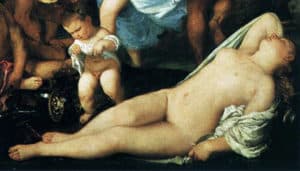 Titian, Bacchanal of the Andrians, detail